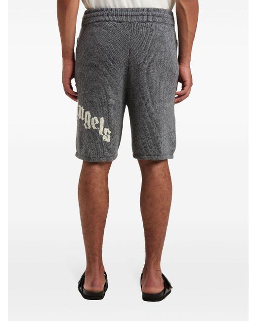 Palm Angels Gray Logo Knitted Shorts for men