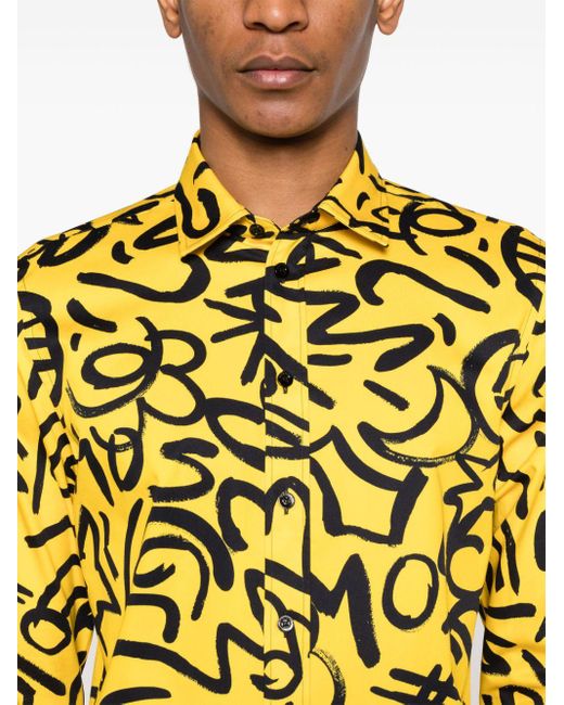 Chemise en coton à logo imprimé Moschino pour homme en coloris Yellow