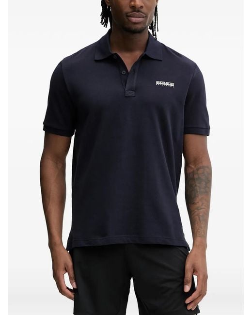Napapijri Blue Box Logo-Patch Piqué Polo Shirt for men
