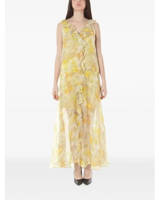 John Galliano Metallic Floral-Print Ruffled Maxi Dress