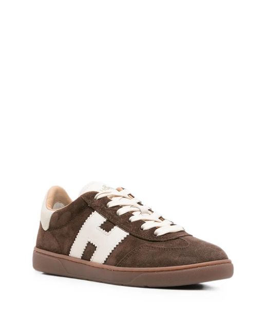 Hogan Brown Cool Logo-Patch Leather Sneakers