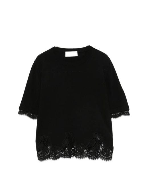ERMANNO FIRENZE Black Short-Sleeve Lace-Trim T-Shirt
