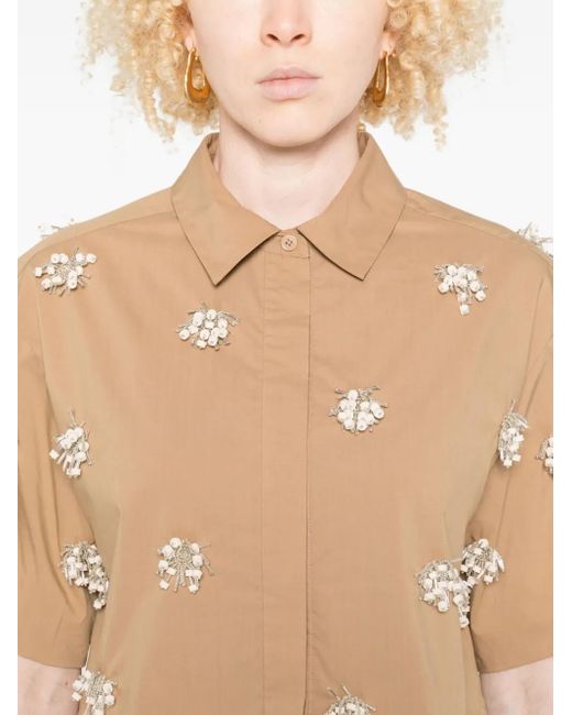 Jonathan Simkhai Natural Embellished Short-Sleeve Shirt