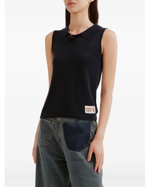 Markgong Blue Long-Sleeved T-Shirt And Polo-Collar Tank Top Set