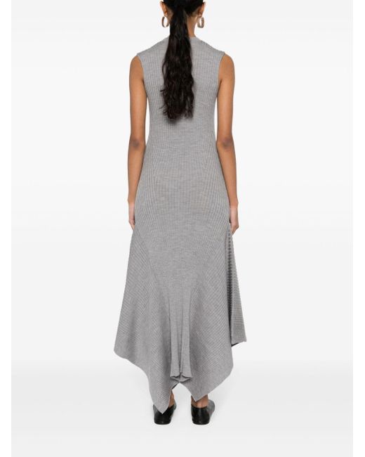 AMI Gray Ribbed-knit Merino Dress