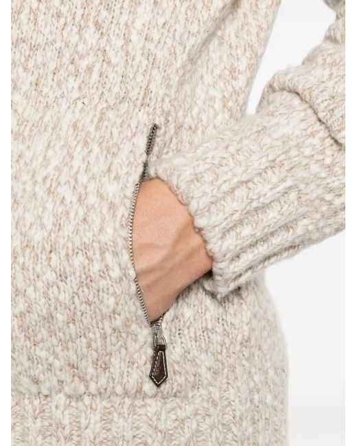 Eleventy White Zip-Up Chunky-Knit Hoodie for men
