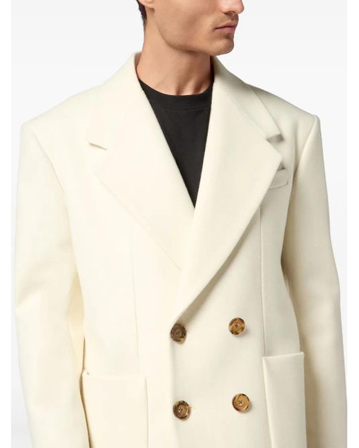 Philipp Plein White Double-Breasted Peacoat for men