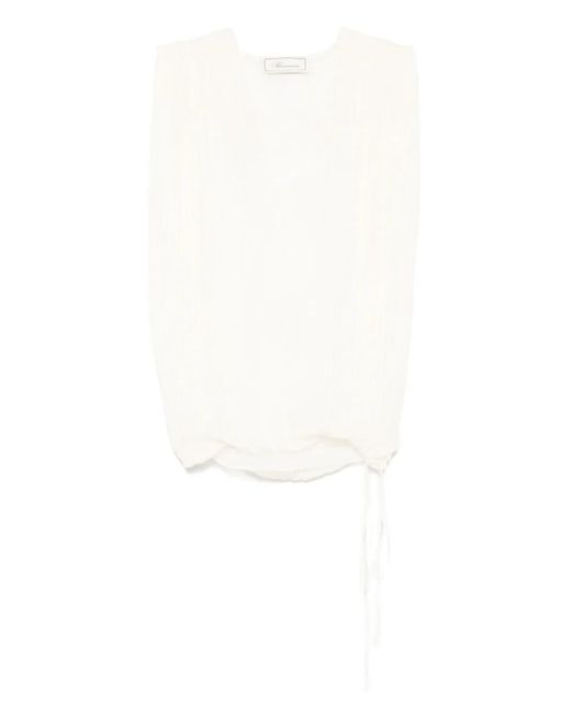 Blumarine White Pleated Silk Top