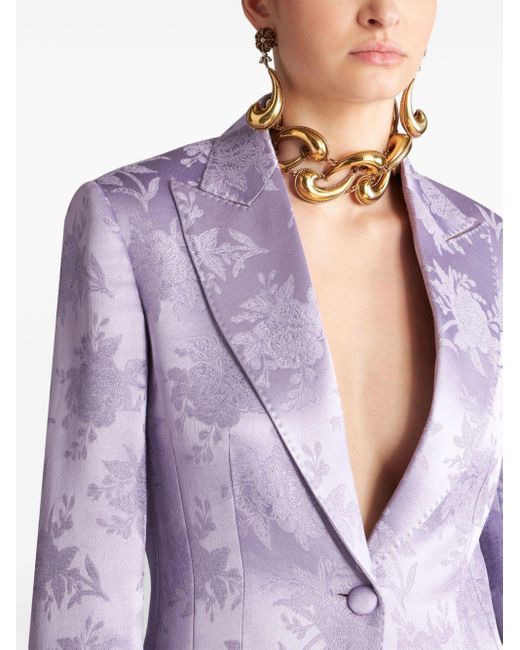 Etro Purple Floral-jacquard Single-breasted Blazer