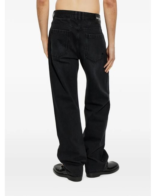 Balmain Black Jean Ample À Patch Logo for men