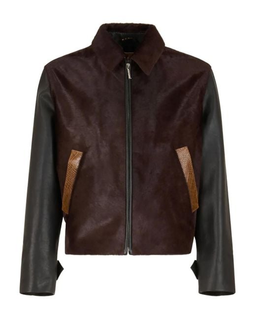 Marni Brown Calf-Hair Leather Jacket for men