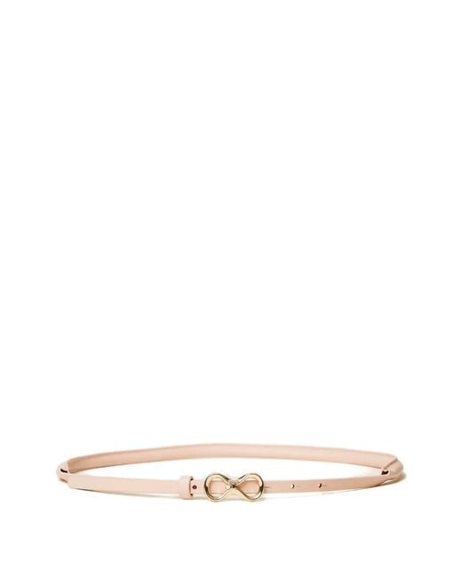 Twinset White Leather Belt With Logo Buckle