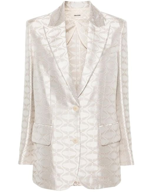 Zadig & Voltaire White Vicka Peak-Lapel Single-Breasted Jacquard Blazer