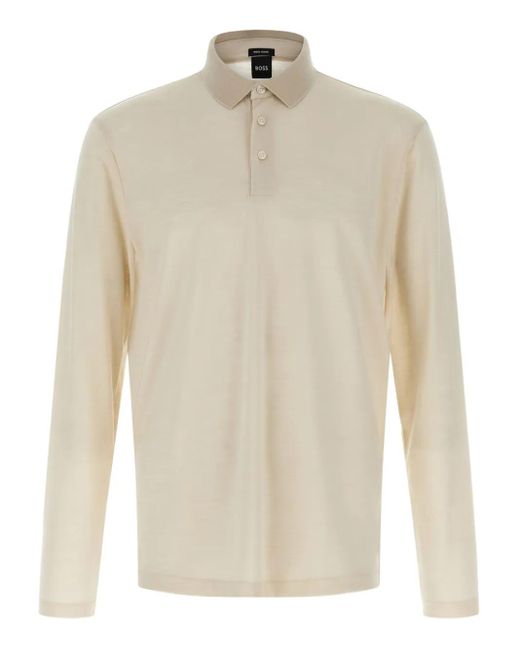 Boss White Long-Sleeve Polo Shirt for men