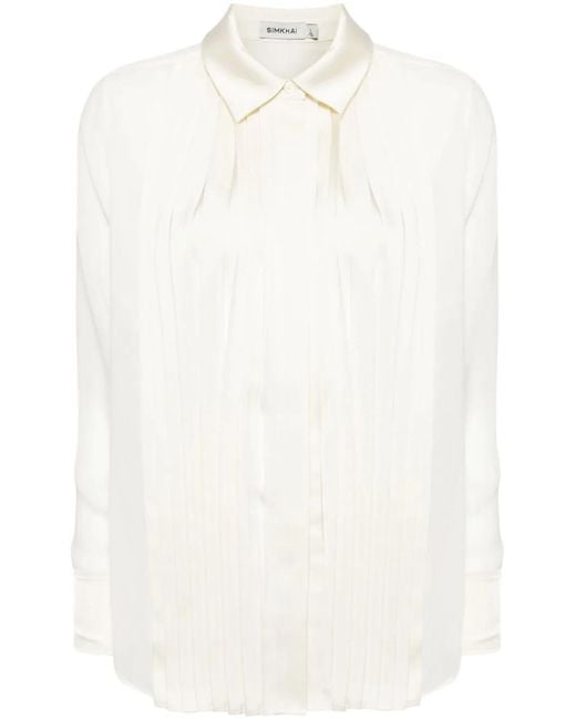 Jonathan Simkhai White Vinka Pleated-front Blouse