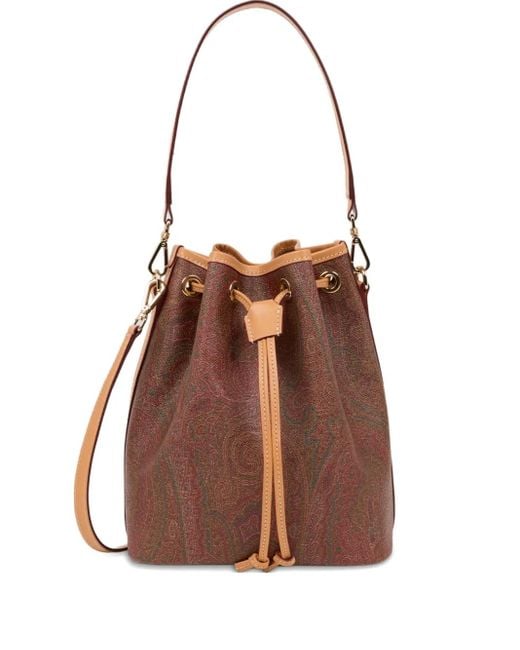 Etro Brown Paisley Drawstring Bucket Bag