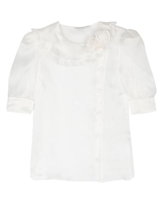 Alessandra Rich White Floral-appliquéd Silk Blouse - Women's - Polyamide/silk