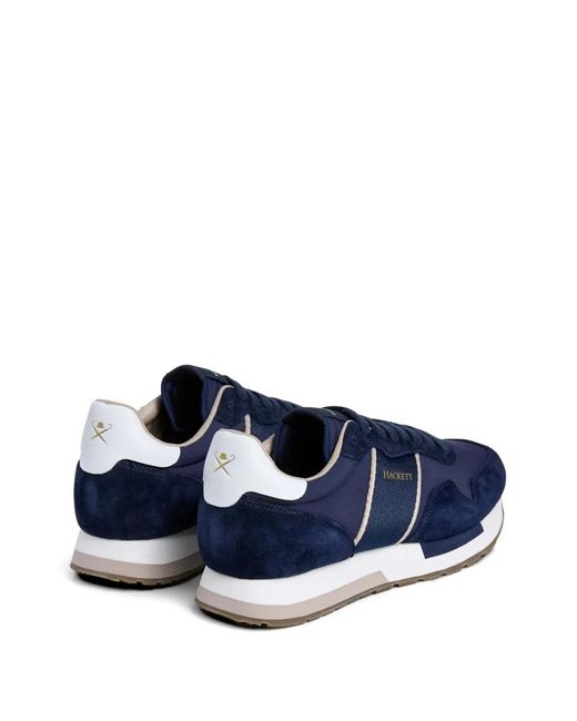 Hackett Blue Keston Symbol Suede-Panel Sneakers for men