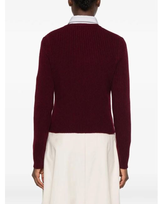 Allude Purple Ribbed-Knit Button-Up Cardigan