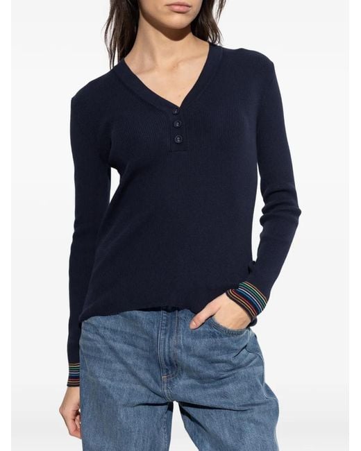 Paul Smith Blue Button Ribbed Top