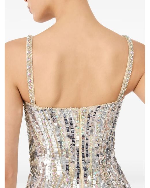 Jenny Packham White Rebecca Short Dress With Structured Bodice And All-Over Geometric Crystal Decorations