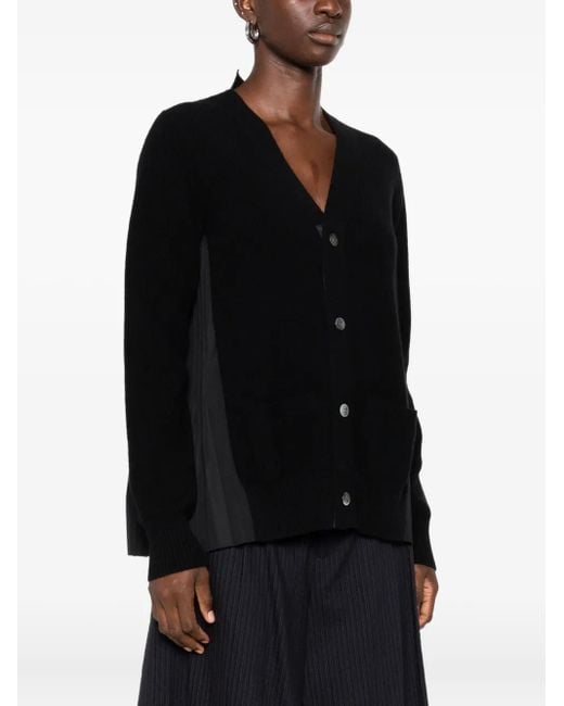 Sacai Black Ribbed Button Cardigan