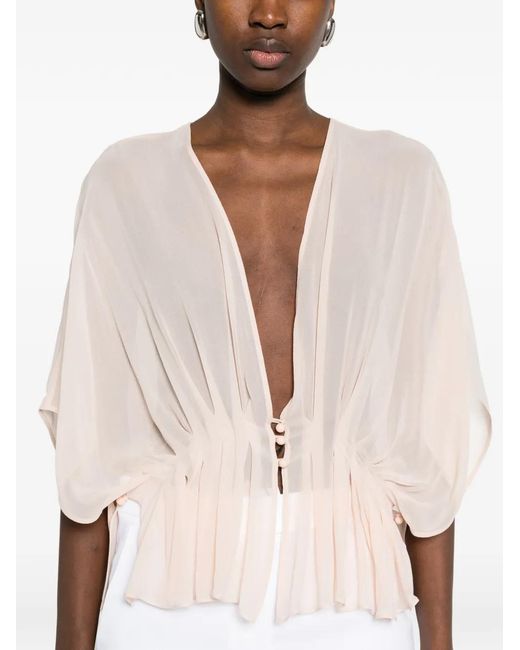 Max Mara Natural Buttoned Ruffled Top