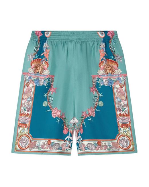 Versace Blue Coral Theatre-Print Shorts for men