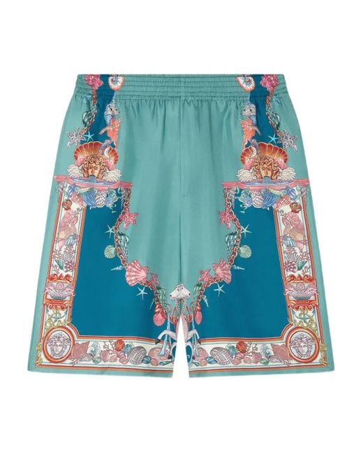 Versace Shorts Met Coral Theatre-Print in het Blue voor heren