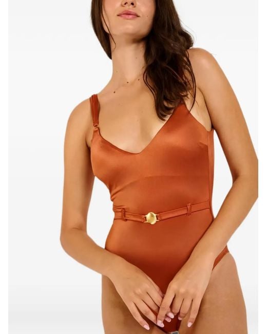 Banana Moon Orange Belted Scoop-Back Swimsuit