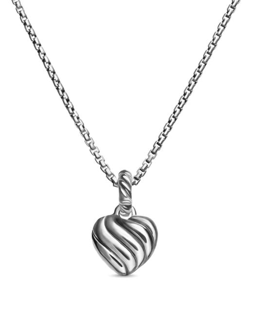 David Yurman Metallic 14Kt And Sterling Petite Cable Heart Diamond Necklace (17.1Mm)