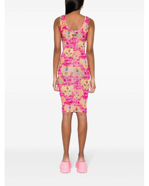 Versace Pink `Organzino Heart Couture` Print Mini Dress