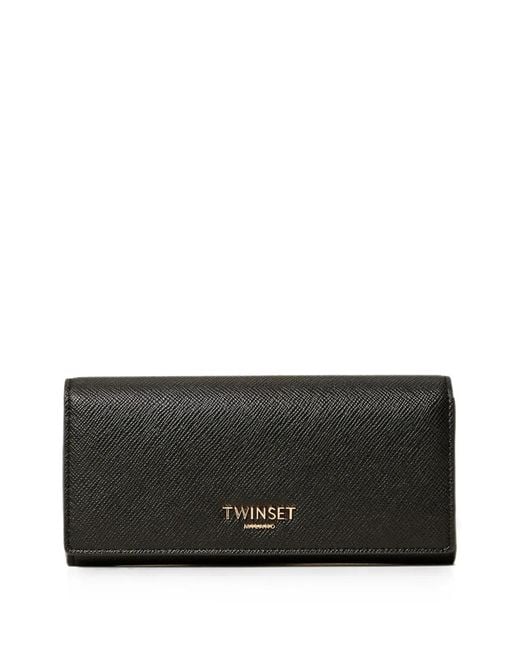 Twinset Black Wallet With Flap And Logo