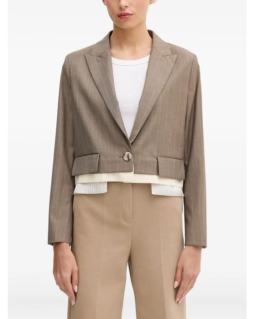 Sisley Natural Pinstripe-Pattern Cropped Blazer