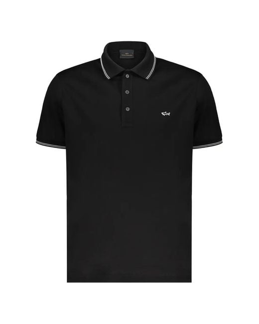 Paul & Shark Black Logo-Embroidered Tipped Polo Shirt for men