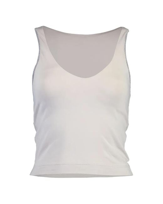 Brunello Cucinelli White Monili-Trim V-Neck Tank Top