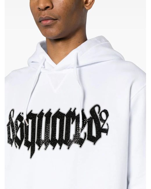 DSquared² White Logo-Appliqué Cotton Hoodie for men