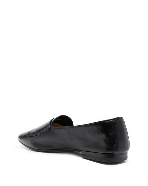 Henderson Black Buckle Detail Leather Slippers