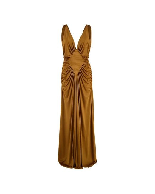Versace Metallic Pleated V-Neck Gown