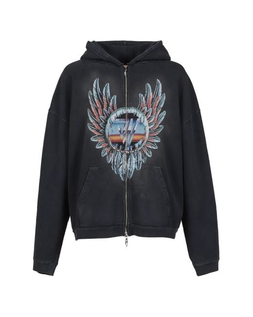 JUN/NAKAYAMA Black Feather-Print Zip-Up Hoodie for men