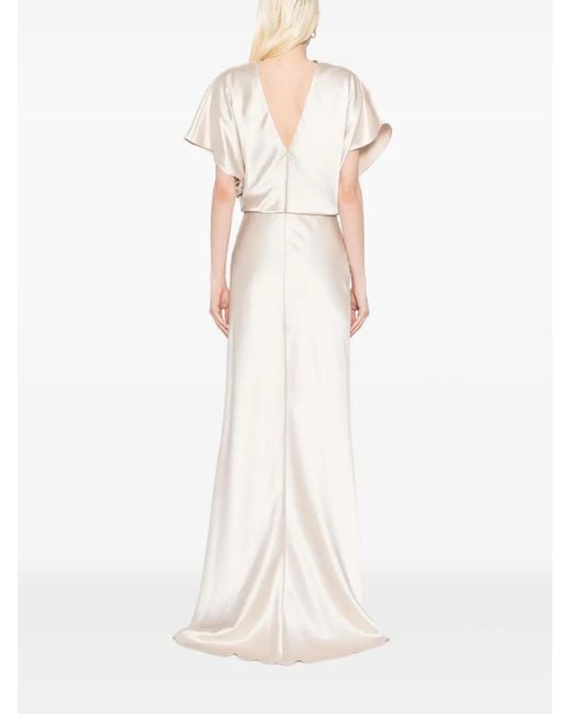 Amsale White Draped Satin Gown
