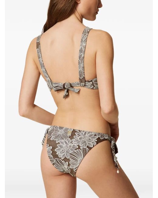 Twinset Metallic Jacquard Bikini Thong With Pearls