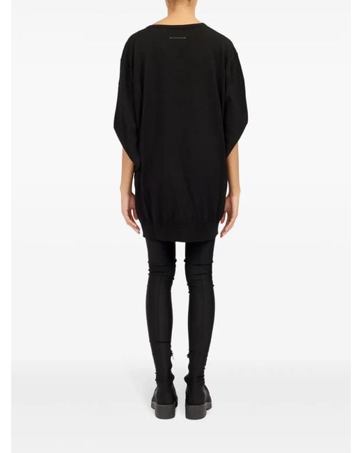 MM6 by Maison Margiela Black V-Neck Cape-Design Minidress