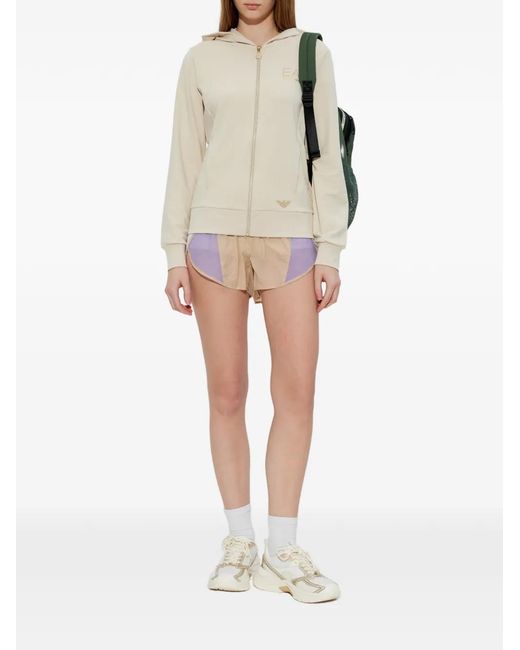 EA7 White Logo-Patch Colour-Block Shorts