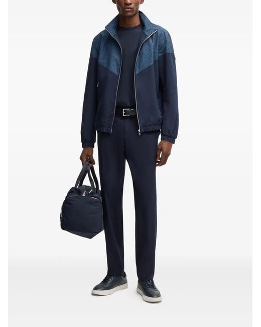 Boss Blue Patterned Panelled Jacket for men
