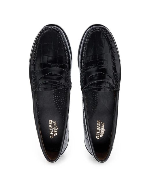 G.H.BASS Black Weejuns Croc-Embossed Loafers
