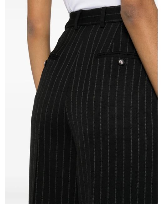 Dolce & Gabbana Black Pinstriped Wide-Leg Trousers