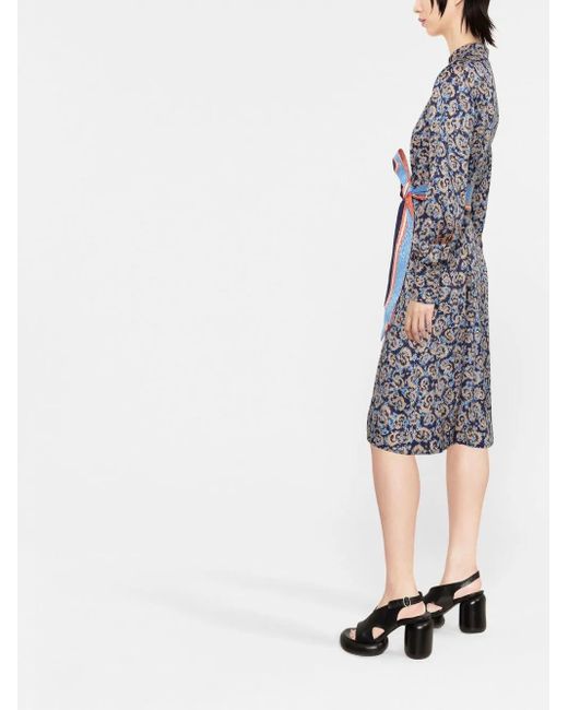 Ferragamo Blue Graphic-Print Midi Dress