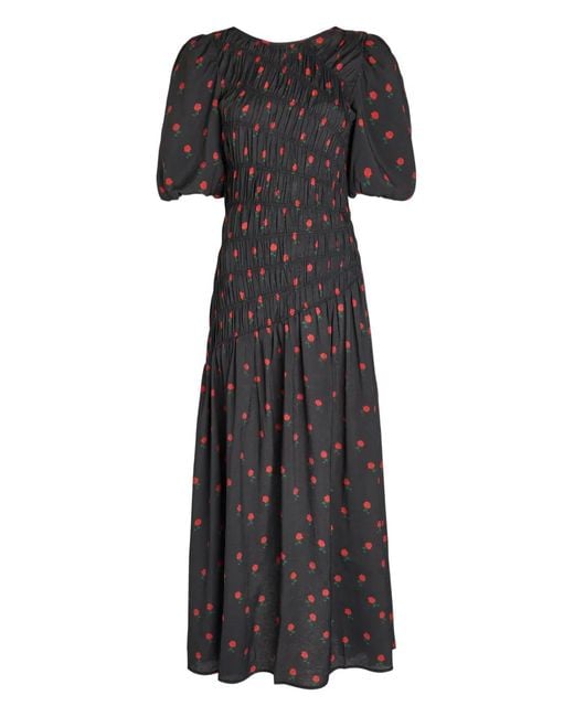 Never Fully Dressed Black Nara Rose-Print Midi Dress