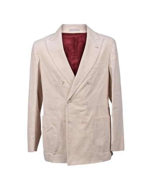 Brunello Cucinelli White Blazer Côtelé À Boutonnière Croisée for men